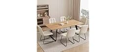 ZckyCine 63"-79" Expandable Dining Table Set for 6, Wood Table & 6 White Chairs, Extendable Kitchen Dining Table Set ...