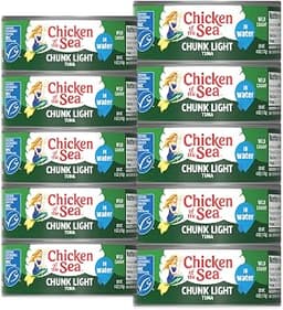 Chicken of the Sea Wild Caught Chunk Light Tuna, 5 Ounce Cans, 10-Count – High Protein 100% Classic Chunk Tuna in Wat...