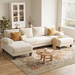 U-Shaped Sectional Couches for Living Room | 112 Inch Modern Sectional Couch | Warm White Chenille Sofa with Double C...