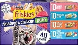 Purina Friskies Pate Wet Cat Food Variety Pack Seafood and Chicken Pate Favorites 40ct VP - (Pack of 40) 5.5 oz. Cans