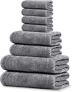 Tens Towels Pack of 8 Towels Set, 2 Extra Large Bath, 2 Hand, 4 Washcloths, 100% Cotton, Lighter Weight, Quicker to D...