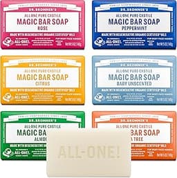 Dr. Bronner's Pure-Castile Bar Soap for Men & Women, 5 oz, Variety 6-Pack