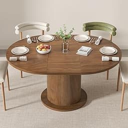 43.3 inch 59 inch Adjustable Size Round Dining Table for 4 6, Unique Design Modern Farmhouse Kitchen Table, Circle Di...