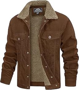 MAGCOMSEN Men's Corduroy Jacket Winter Sherpa Lined Warm Thick Coat