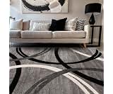 Rugshop Wavy Circles Fade-Resistant Living Room Area Rug Gray 5'3" x 7'3" | Rectangular, Size 5'3" x 7'3", Bedroom, D...
