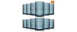 megarte Vintage Glassware Drinking Glasses Set Of 12, Blue 14Oz & 11Oz Hobnail Glass Cups Classic Bubble Texture Old ...