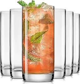 JoyJolt Faye 13oz Highball Glasses, 6pc Tall Glass Sets. Lead-Free Crystal Drinking Glasses. Water Glasses, Mojito Gl...