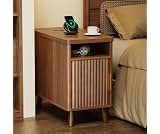 Huuger Narrow End Table with Charging Station, USB-C Port | Fluted Nightstand with Storage Cabinet, Back Rack, Farmho...