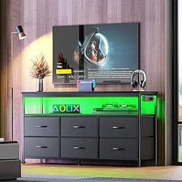 Huuger LED TV Stand for Bedroom, 47 Inch Dresser TV Stand for 43, 50, 55 Inch TV, Black TV Stand with Storage, Entert...