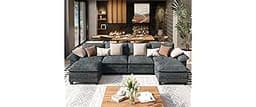SUNSHINE VALLEY U Shaped Modular Cloud Couch, 157.5'' Oversized Chenille Sectional Sofa with Wider Armrest and Ottoma...