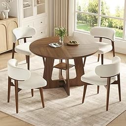 GRUSIGN 5-Piece Round Dining Table Set for 4-6, 47" Farmhouse Table with 4 Upholstered Dining Chairs, Ergonomic Curve...