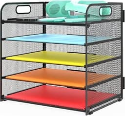 Letter Tray Paper Organizer 5-Tier Desk Organizer File Organizer Paper Holder with Handle, Metal Desktop Document She...