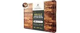 Large End Grain Cutting Board for Kitchen with Non-slip Feet, Acacia Wood | Heavy Duty Checkered Cutting Board with J...