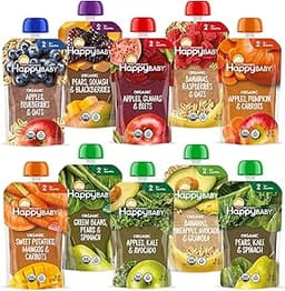 Happy Baby Organics Stage 2 Baby Food Pouches, Gluten Free, Vegan & Healthy Snack, Clearly Crafted Fruit & Veggie Pur...
