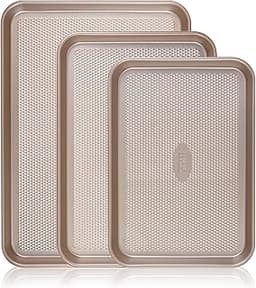 Baker's Secret Baking Sheet Pan Set, 3x Cookie Sheets for Oven, Diamond Texture Premium Air Flow, Set of 3 Baking Tra...