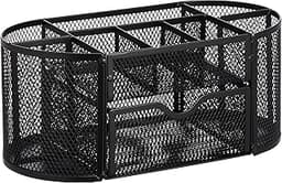 Amazon Basics Mesh Desk Organizer with Pen Holder, Pullout Drawer and Office Caddy Storage, 9.25" x 4.53" x 3.94", Black