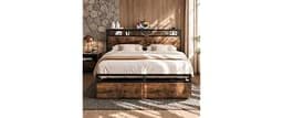 LIKIMIO Queen Bed Frame with 2 Storage Drawers and Charging Station | Platform Bed with 2-Tier Storage Headboard, Upg...