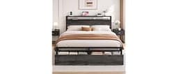 LIKIMIO Queen Bed Frame with Headboard, 2 Drawers and Charging Station | Platform Bed with Storage Headboard, No Box ...