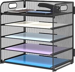 Supeasy 5 Trays Paper Organizer Letter Tray with Handle-Mesh Desk File Holders, Paper Sorter Desk Organizer for Offic...